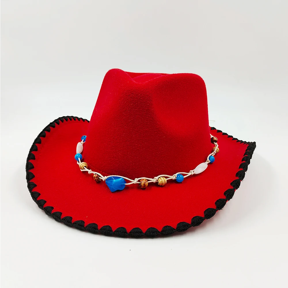 New Black Edging Western Women Cowboy Hat For Men Wide Brim Cowboy Jazz Cap With Leather Belt Sombrero Cap Cowgirl hats