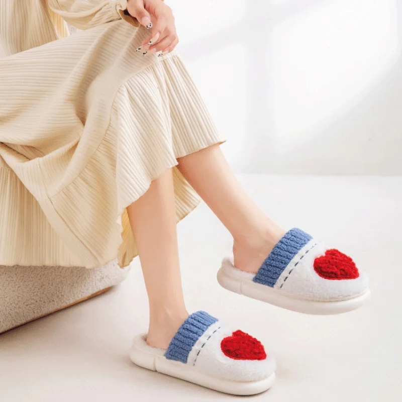 شباشب قطيفة منزلية لطيفة باللونين الأزرق والأبيض للزوجين، ناعمة ومريحة ومضادة للانزلاق، شباشب قطيفة منزلية دافئة