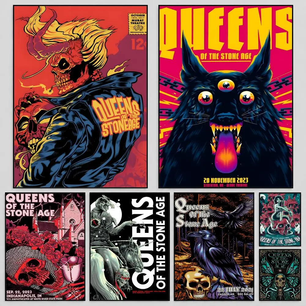Band Queens Stone Age Stoner Rock Poster Self Adhesive PP Wall Art HD Gaming Room Bedroom Living Room Decor Apartment Gift