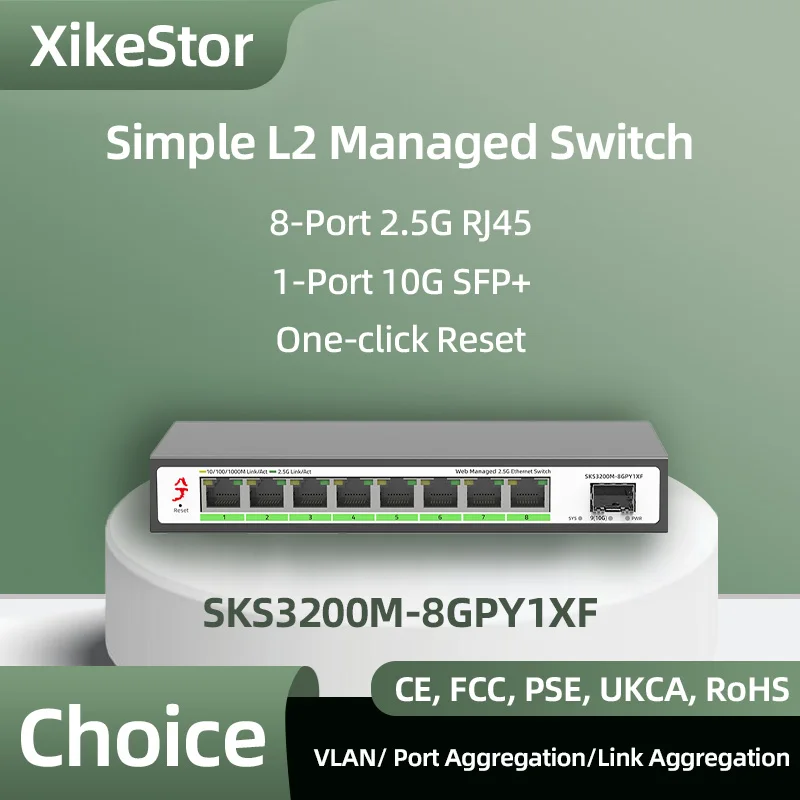 XikeStor 2.5g Switch Simple L2 managed 8 Ports 2.5G RJ45 1 Port 10G SFP+ Network Switcher Uplink Hub Internet Splitter