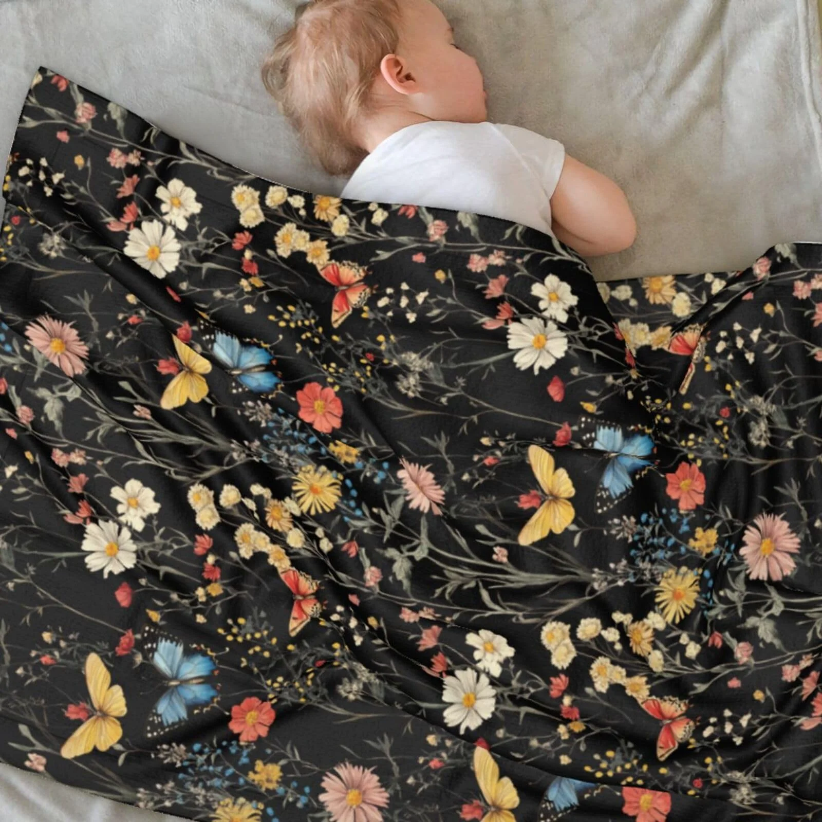 

VIKAMA Butterfly Floral Baby Blanket Soft and Gentle on the Skin Infant Stroller Blanket Living Room & Bedroom Throw Home Decor