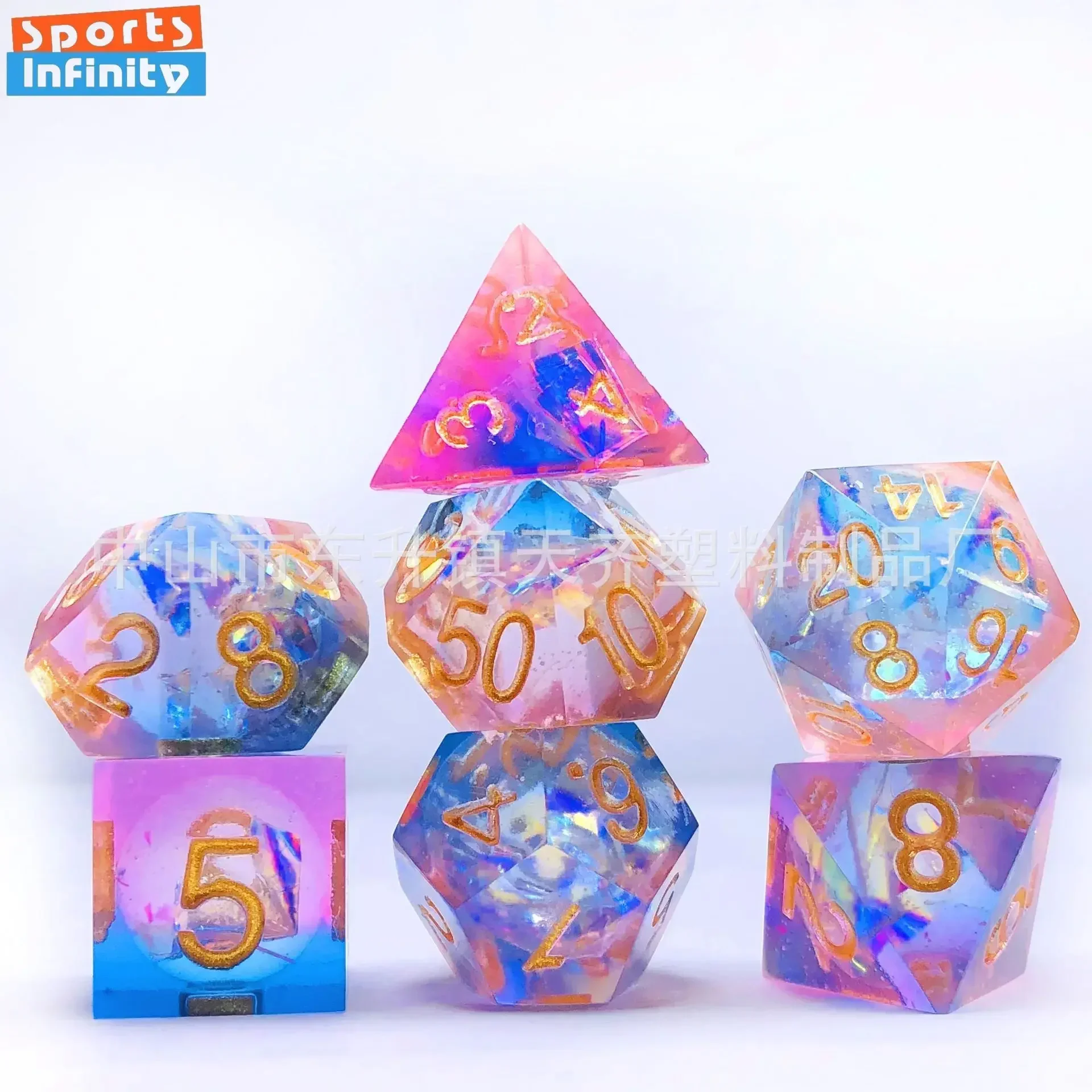 7pc Beautiful Gold Foil Resin DIY Dice Dnd Dice Set for DND TRPG RPG D20 D12 D10 D8 D6 D4 Table Game Board Gaming Number Dice