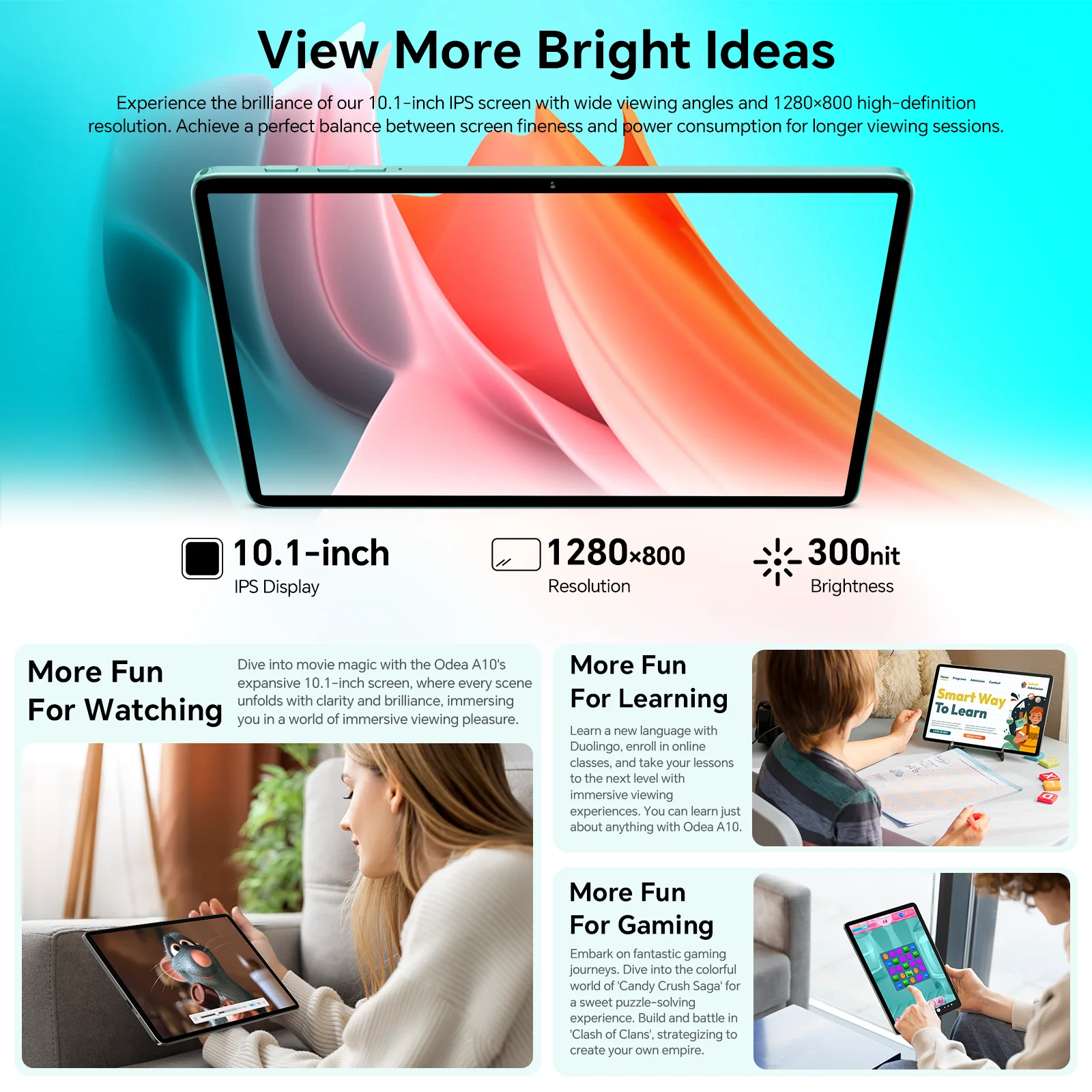 تابلت Teclast Odea A10 Android 14، 10.1 بوصة Ips، (4Gb+8Gb)12Gb Ram، 128Gb Rom، 8 Cores، Unisoc T606، 1280X800، Mali-G57، 6000Mah، 5Mp+2Mp، يدعم Tf حتى 1Tb، Type C، Widevine L1