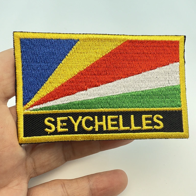 8*5cm Seychelles Rectangle Shape Iron-on Saw on Flag Patch Embroidered Saw on Badges Patches for Clothing
