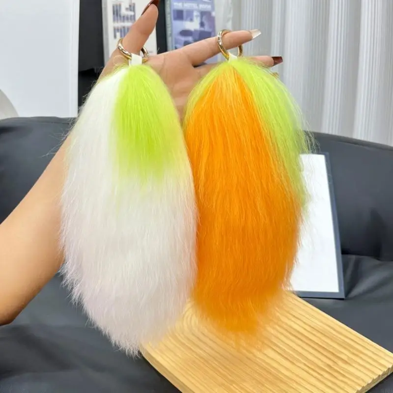 

57QA Elegant Vibranting Color Block Imitation Fleece Keychain With Eye Catching Tail Designs for Daily Commuting Casual Wear
