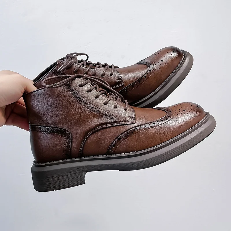 

Мужская мода, свадебное платье, ботинки из натуральной кожи, черные, коричневые резные туфли-броги, ковбойские ботильоны, крутые короткие мужские ботинки