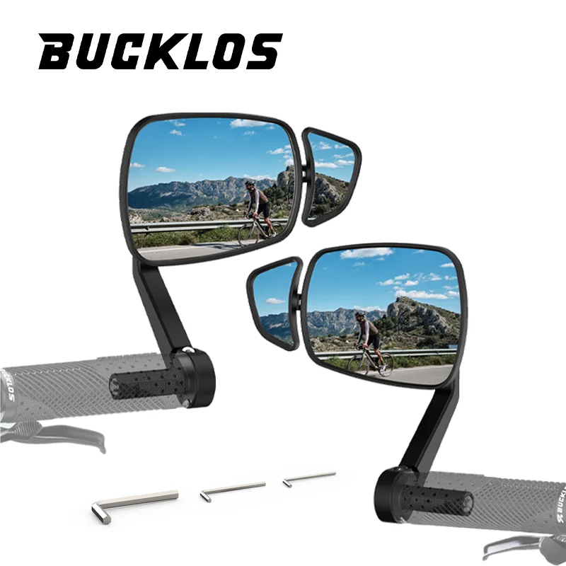 BUCKLOS Bike Rearview Mirror 360° Wide Angle Adjustable Anti-Glare Clear Handlebar Plug Rearview Mirror E-Bike Scooter MTB Part
