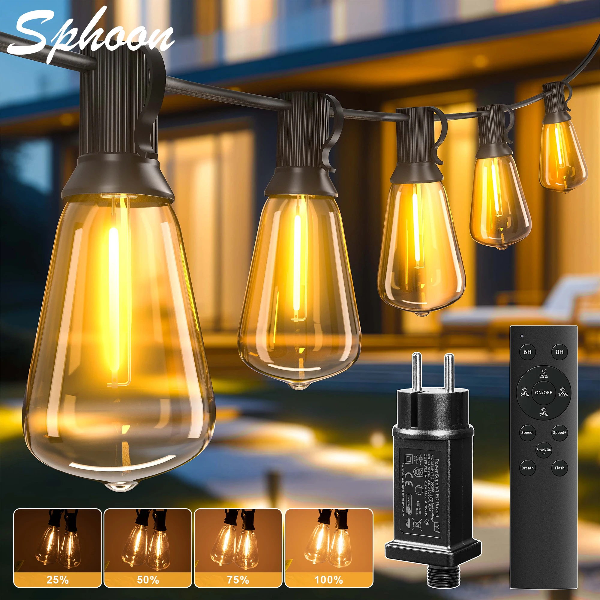 Waterproof ST38 String Lights Outdoor Garland With Remote Control 24V E12 String Dimmable Shatterproof Backyard Decor Lights