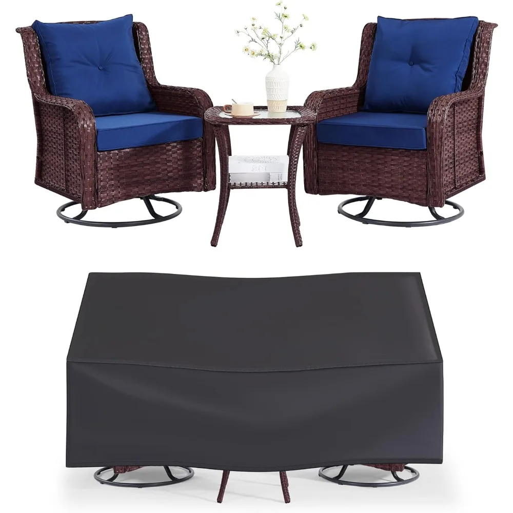 

3-Piece Wicker Patio Set - 360° Swivel Rocking Chairs & Rattan Side Table for Garden