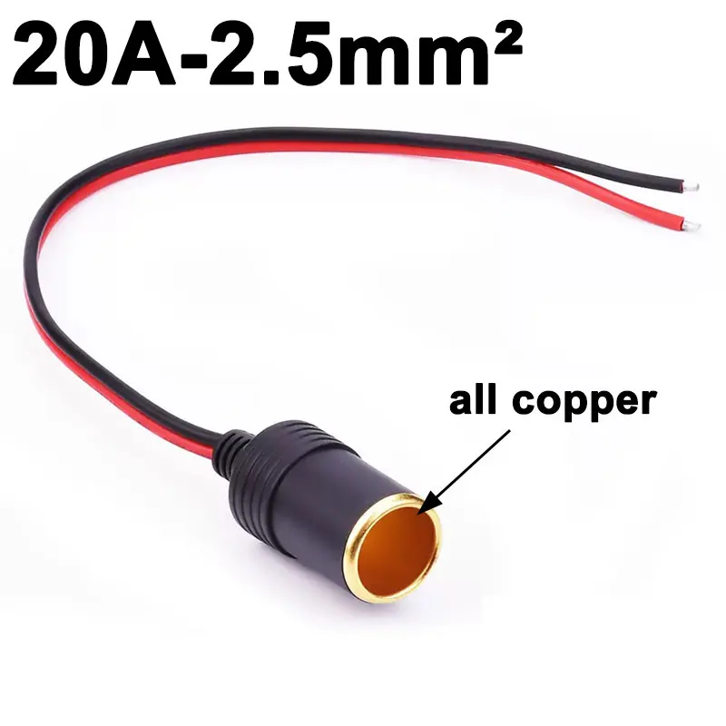 10A/15A/20A Max 200W Car Mounted Cigarette Lighter Charger Female Socket Plug with 30cm Cable Connector Adapter Universal 12v