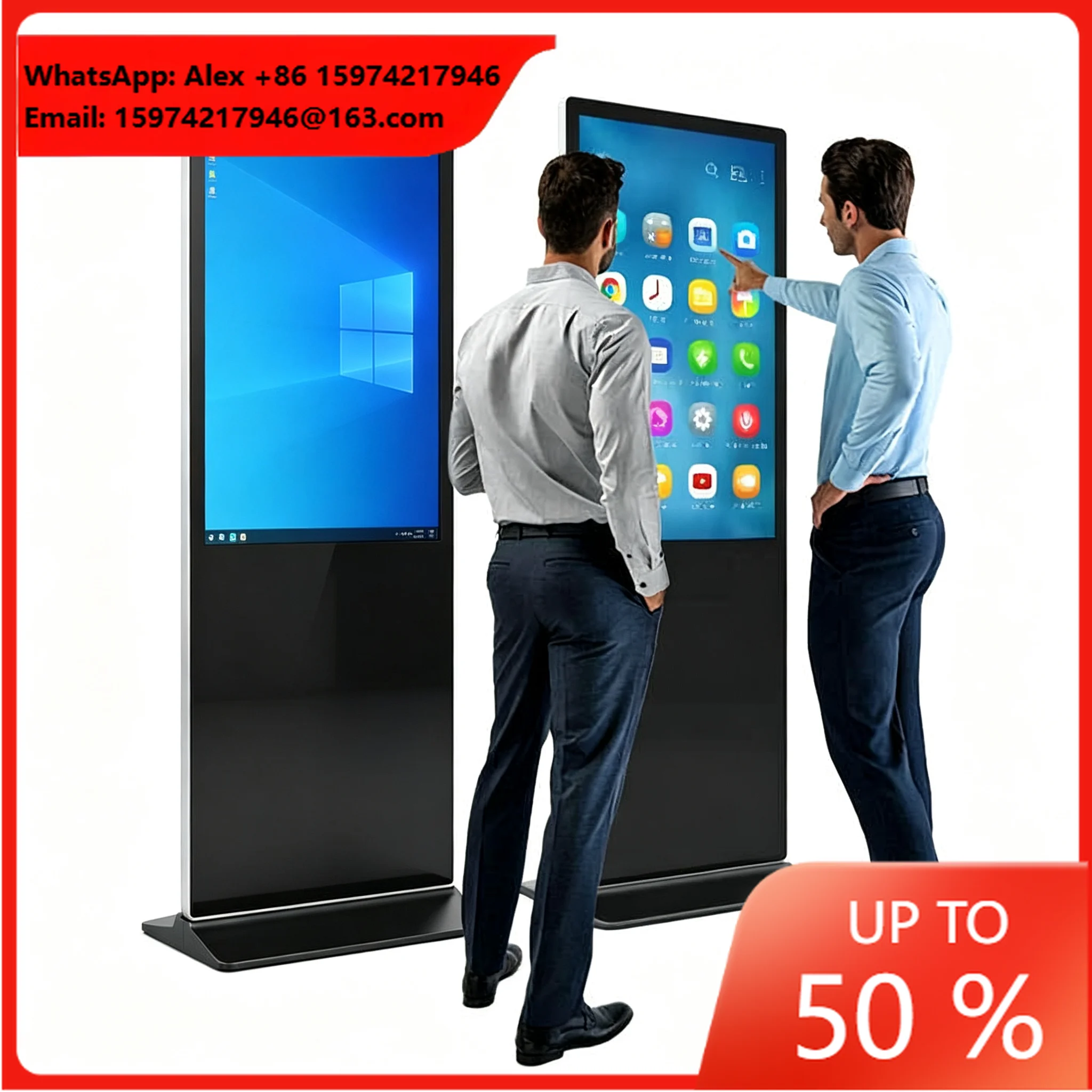 43/50/55/65 Inch Capacitive Touch Floor Digital Signage Android11 4K BOE Screen WiFi CMS Indoor Advertising Kiosk