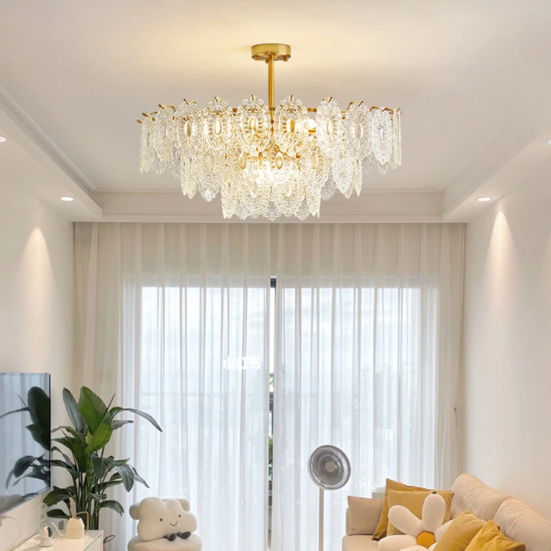 

French Chandelier Living Room Main Lamp Light Luxury Style Glass Lamp High Sense Of Hall Dining Room Bedroom Lamps