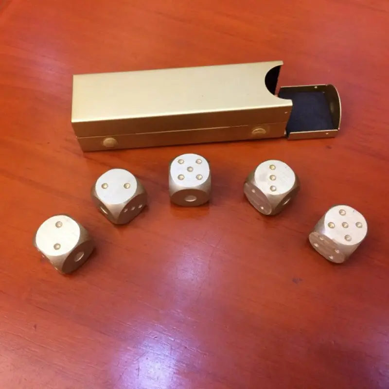 5 Pcs Precision Aluminum Alloy Solid Metal Dices With Portable Box Poker Party Game Portable Dice Man Gift