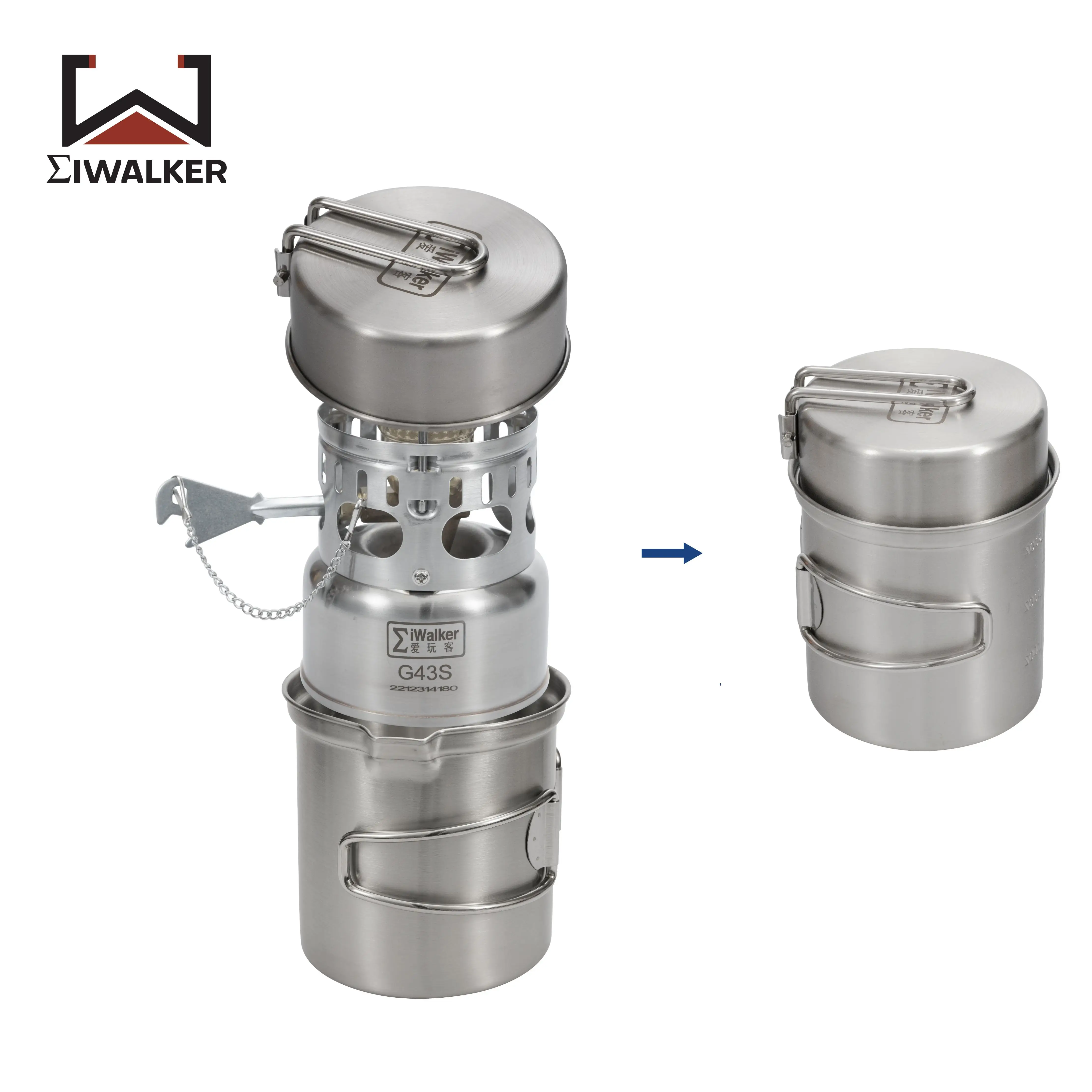 IWALKER G43S Kochset Campingkocher Gasbrenner Geräuscharmer Brenner mit Aufbewahrungstöpfen für Reisen Picknick Notfälle – Detail 12
