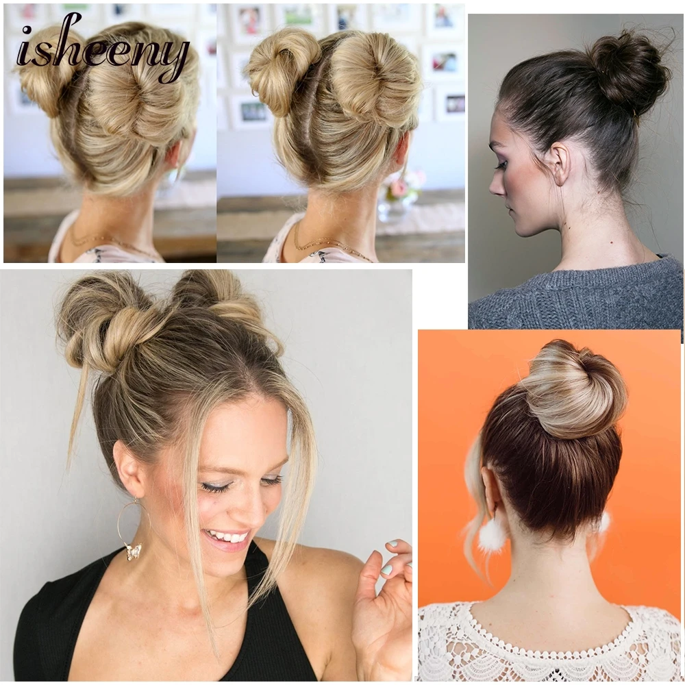 Isheeny Blonde Human Hair Buns Chignon Updo Donut Wrap Ponytail Hair Extensions Remy Hairpiece Real Natural Human Hair 11 Color