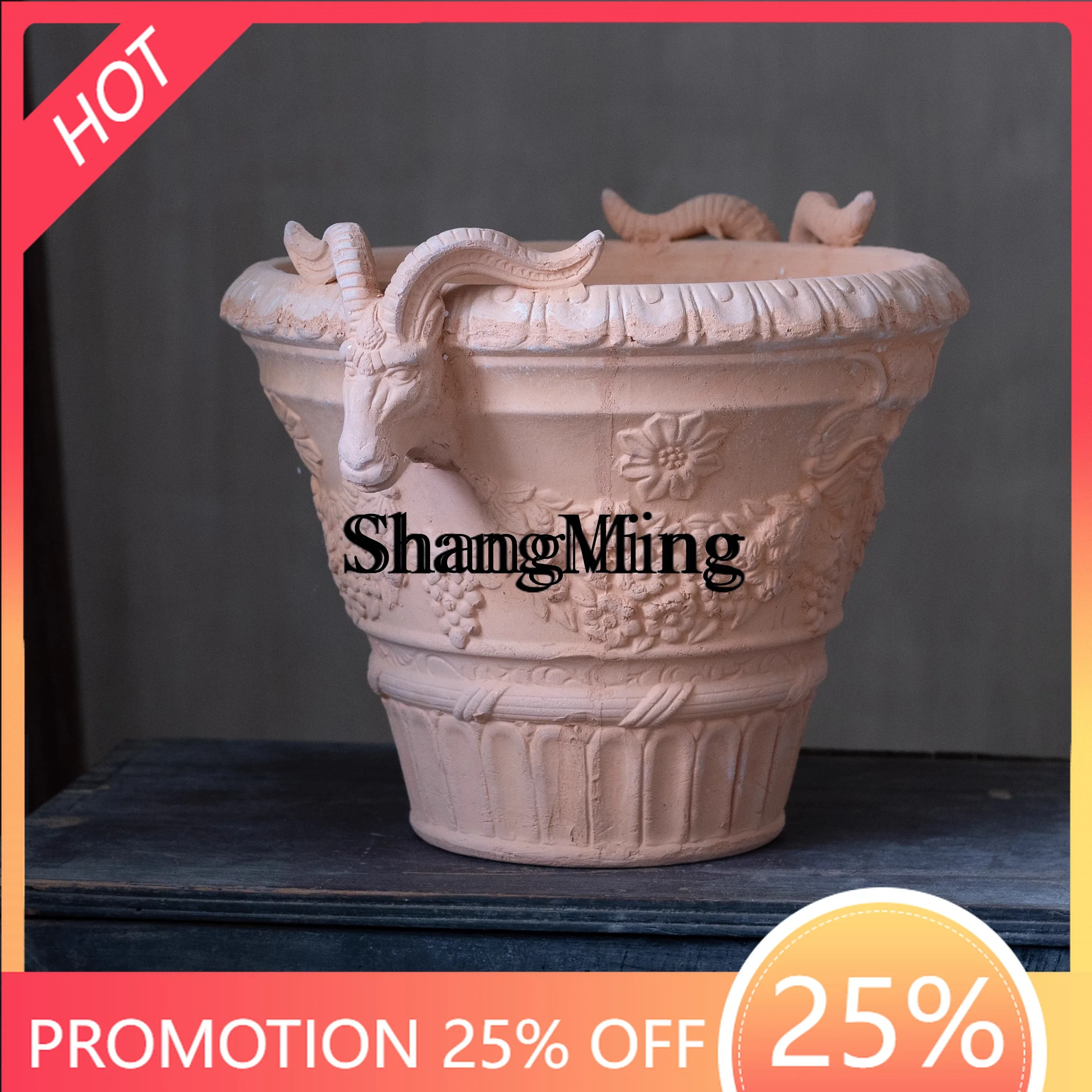 ZYY household high-end new handmade coarse clay flower pot retro high-end large-diameter green plant flower pot