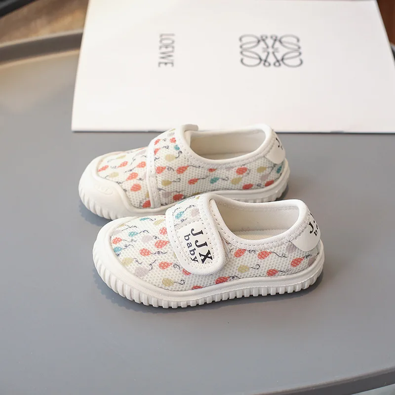 Zapatos planos informales con estampado de malla para niños y niñas, zapatillas deportivas antideslizantes, transpirables, con lazo de gancho y fondo suave