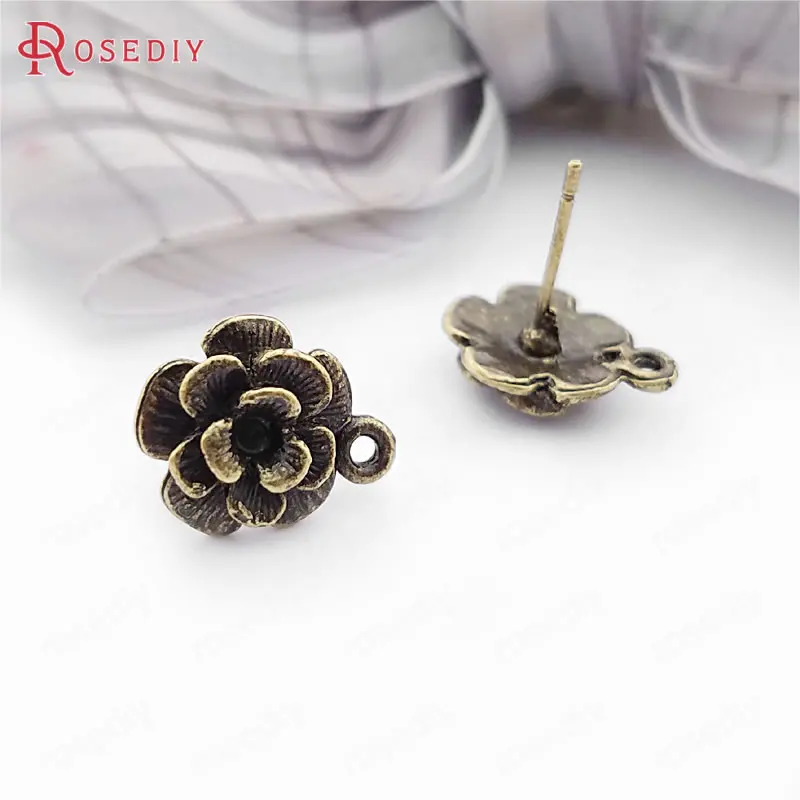 Wholesale Antique Silver color  Steel Stud Earrings with 12mm Alloy Flower and a Hanging Hole Diy Findings 20 pieces(JM4880)