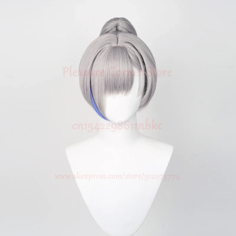 Honkai Star Rail Silver Wolf Cosplay Wig Glasses Earrings Hairclip Silver Mixed Blue Long Curly Wig Heat Resistant Cosplay wig