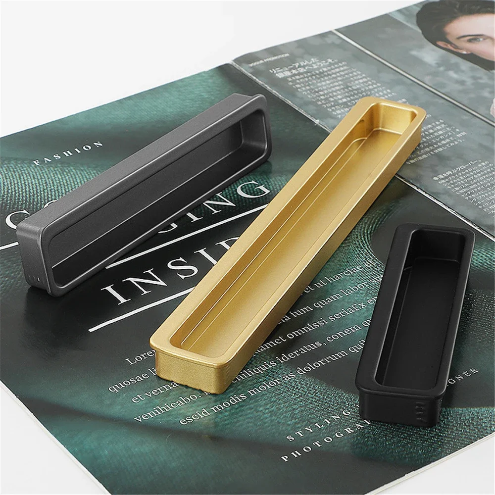 Modern Style Slotting Sliding Door Handle Black Gold Cabinet Buckle Knobs Embedded Cabinet Door Invisible Wardrobe Drawer Knobs