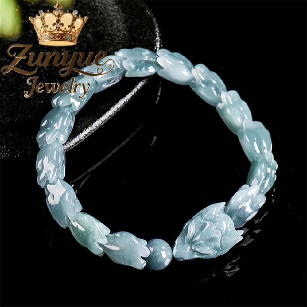 Genuine High-end Exquisite Popular   Natural A-grade Jade Blue Water Three-dimensional Keel Bracelet  Ice-type Jade  Bracelet