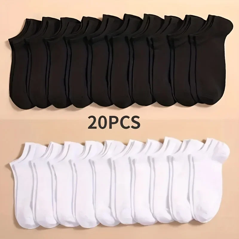 Unisex 10/20/40 Pairs High Quality Soft Comfortable Breathable Black and White Gray Men/Women Solid Color Short Socks