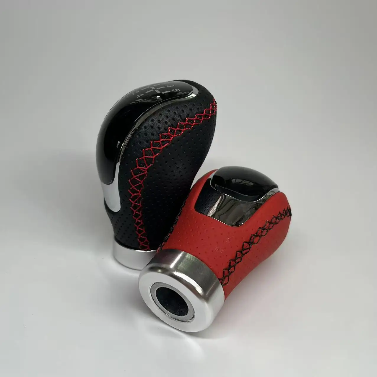 Synthetic Leather Stitch Shift Knob with Anti-Slip Design, 5/6 Speed Manual Transmission, Fit 8mm 10mm 12mm Adapter Included