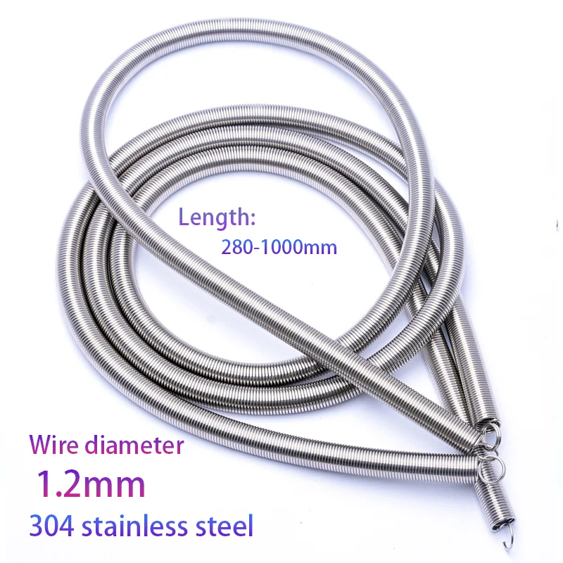 304 Stainless Steel Pull Spring Double Loop Closed Hook Stretch Spring, Wire Dia 1.2mm, Outer Dia 8/9/10/12mm, Length 280-1000mm