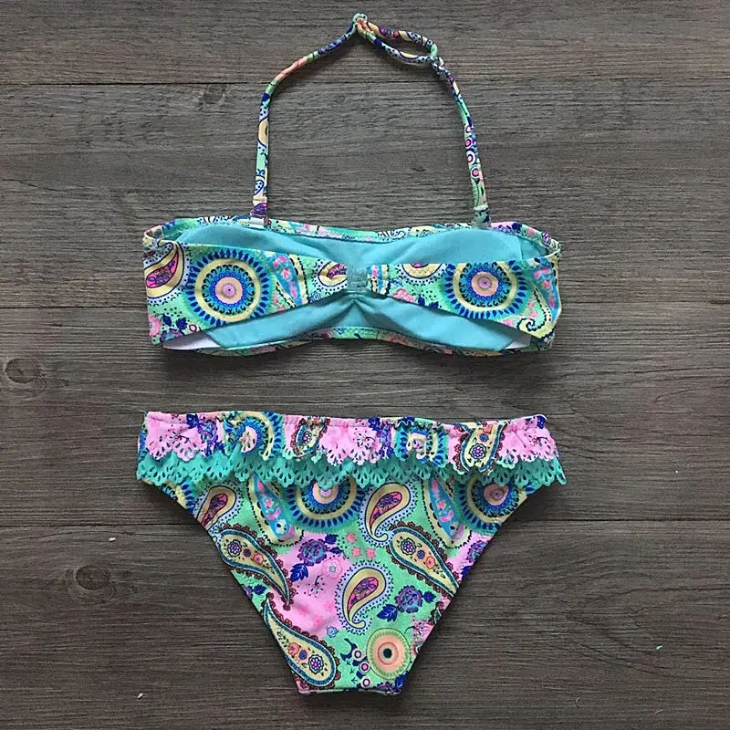 Meisjes Tweedelige Zwempakken Print Meisje Bikini 'S Set Met Gewatteerd Badpak Kinderen Badkleding Kids Badpak Meisje Strandkleding