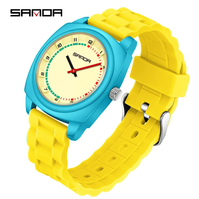 SANDA2025 new minimalist children's watch sports waterproof night light anti drop trend color collision student quartz watch