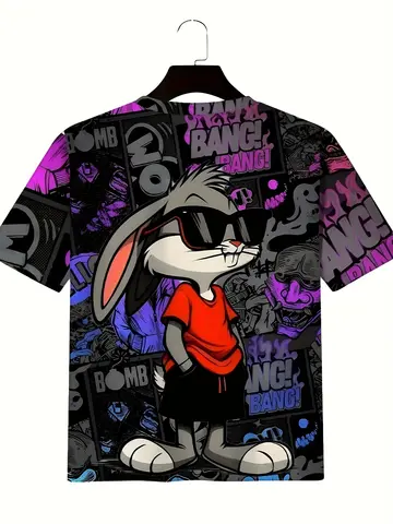 T-shirt med tecknad Bugs Bunny-tryck för män och kvinnor, sommar, rolig kanin, kortärmad, casual, unisex, herr, o-ringad, topp, t-shirts 8 best sales Bugs Bunny T-shirt - №2