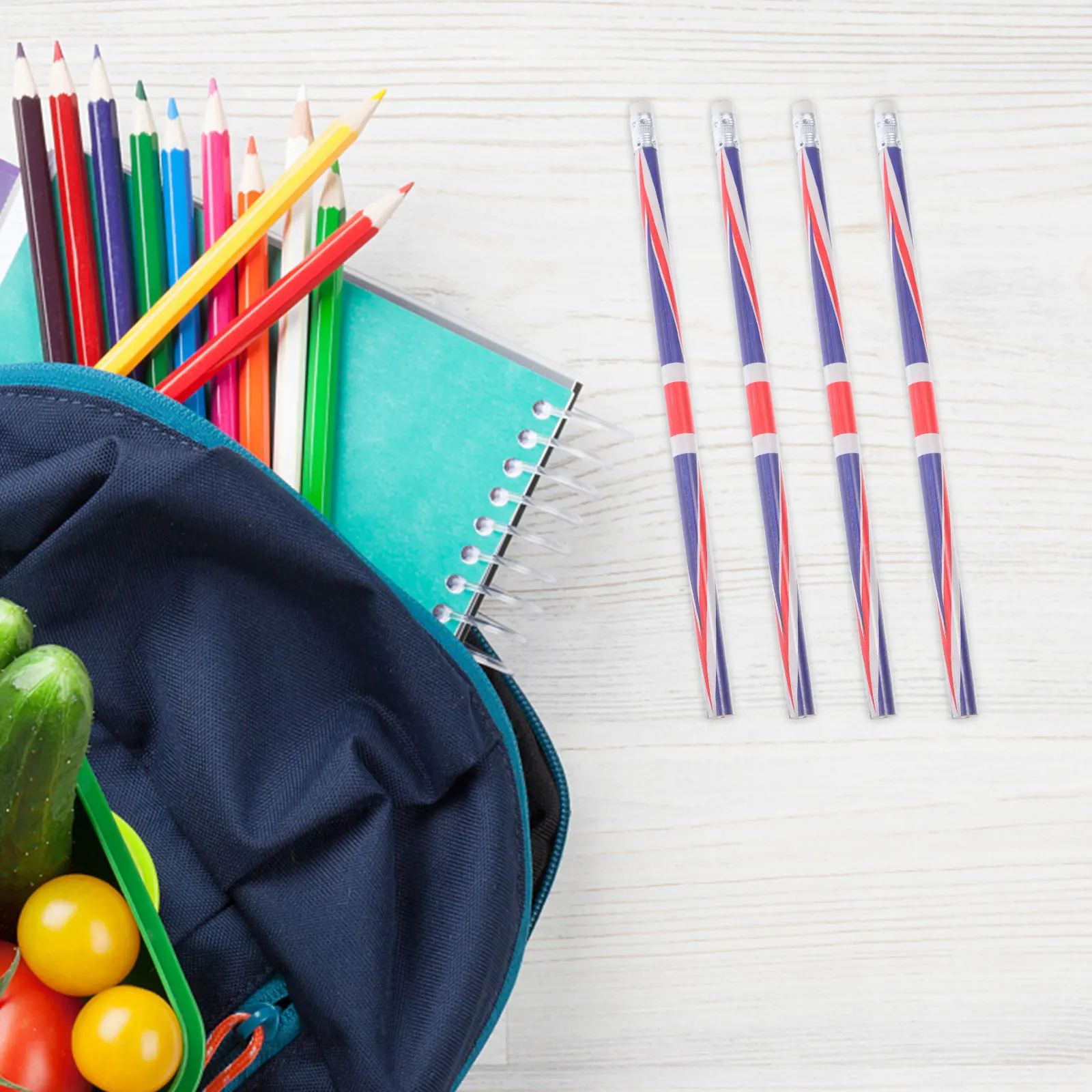 60 Pcs Colorful Pattern Pencils Union Jack Flags England Flag Bulk Wooden Decorative Solid Color Sketching Writing Drafting