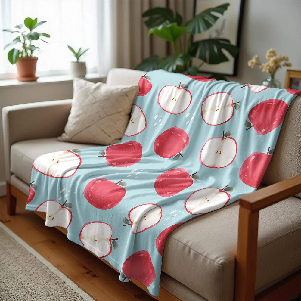Red Apple Slice Ultra Soft Sherpa Fleece Blanket Fluffy Warm Halloween Cozy Throw for Sofa Couch Bedroom Gift All season