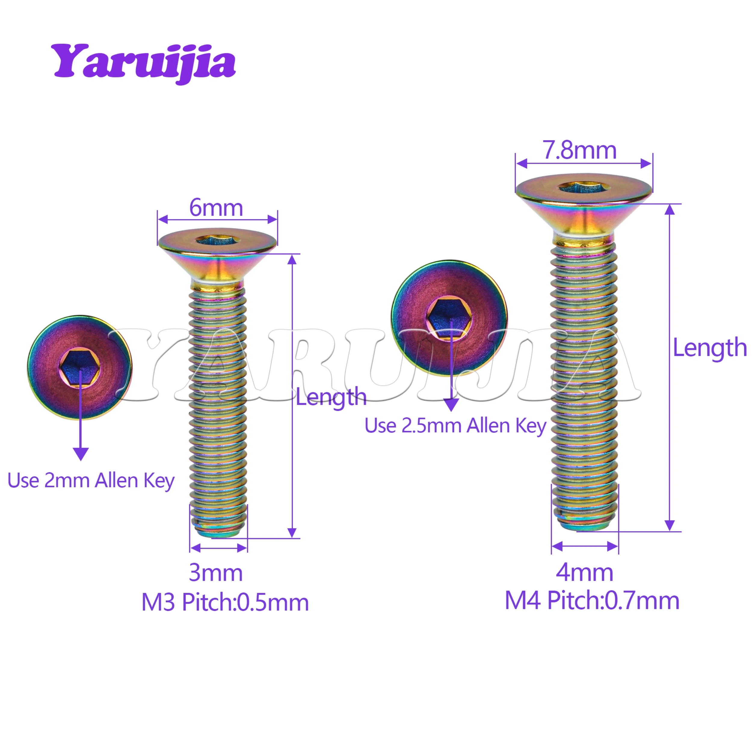 Yaruijia Titanium Bolt M3M4x6 8 10 12 15 18 20 Hexagon Socket Flat Countersunk Head Ti Screw Din7991 for Aviation Model Bicycle