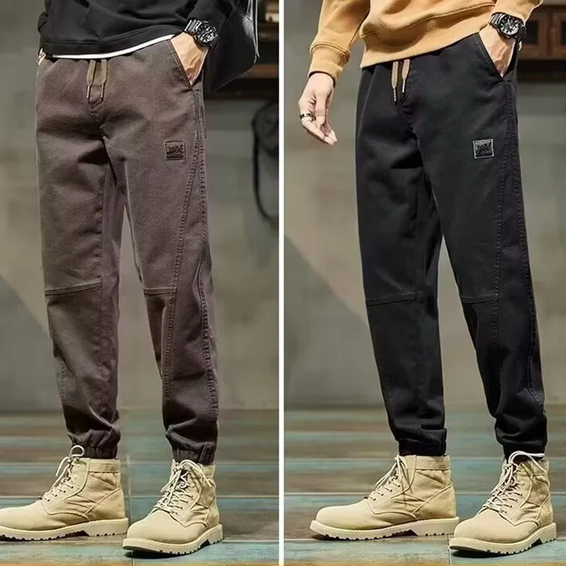 

Брюки-карго мужские с эластичной талией, Повседневные базовые штаны, уличная одежда, трендовые брюки в ретро стиле, черные коричневые, спортивные