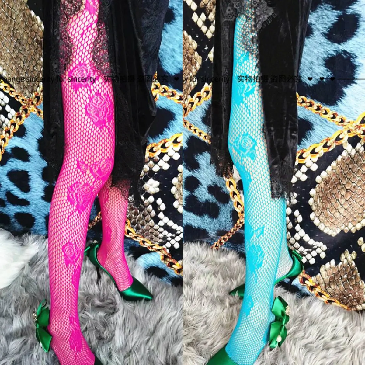 ANGEL Original Design 4 Colors Available Y2K Peony Pattern Cool Stylish Textured Hollow‑Out Fishnet Pantyhose for Women