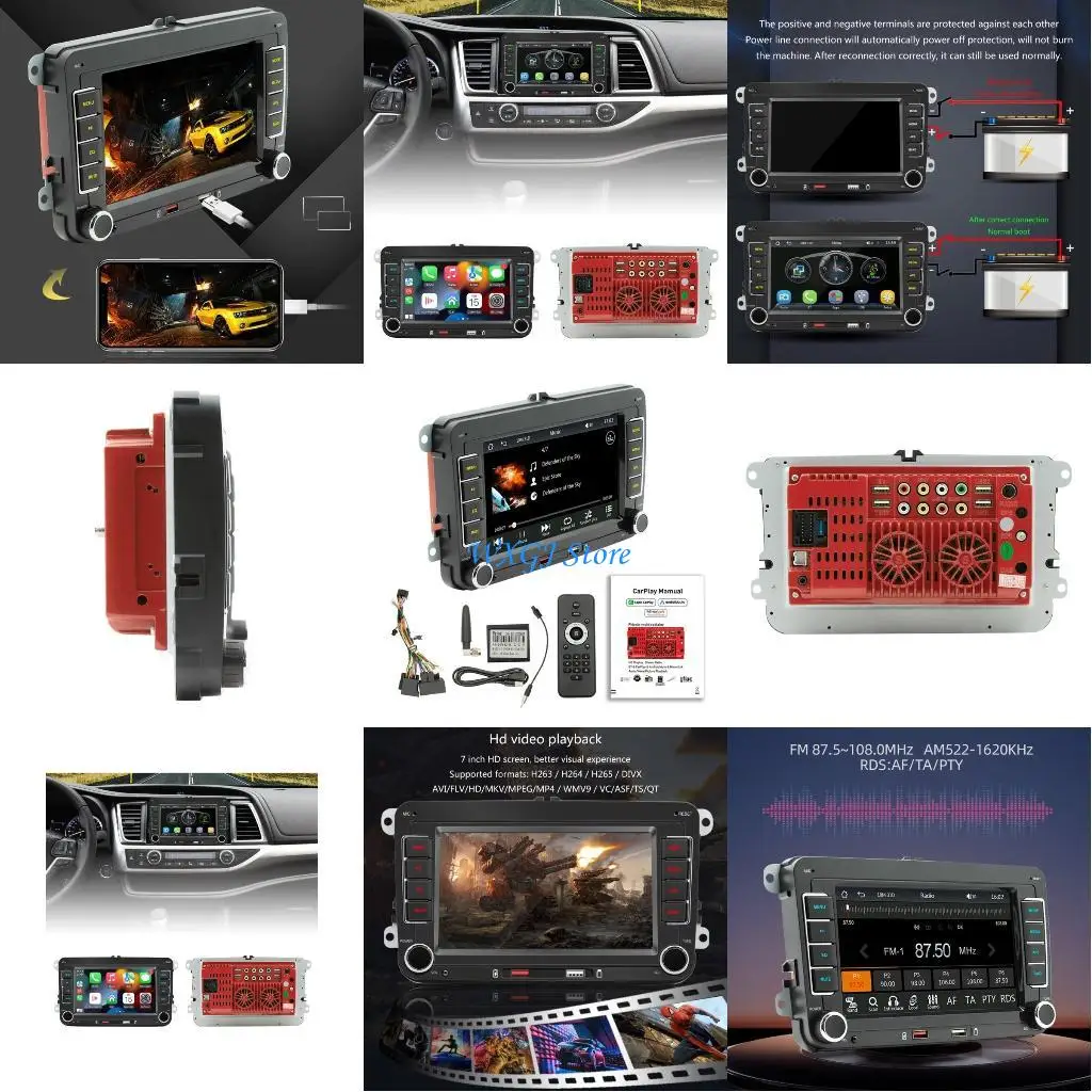 

37JE Wireless Androids Auto Car Stereo Touchscreens Multimedias Player with 7" Screen