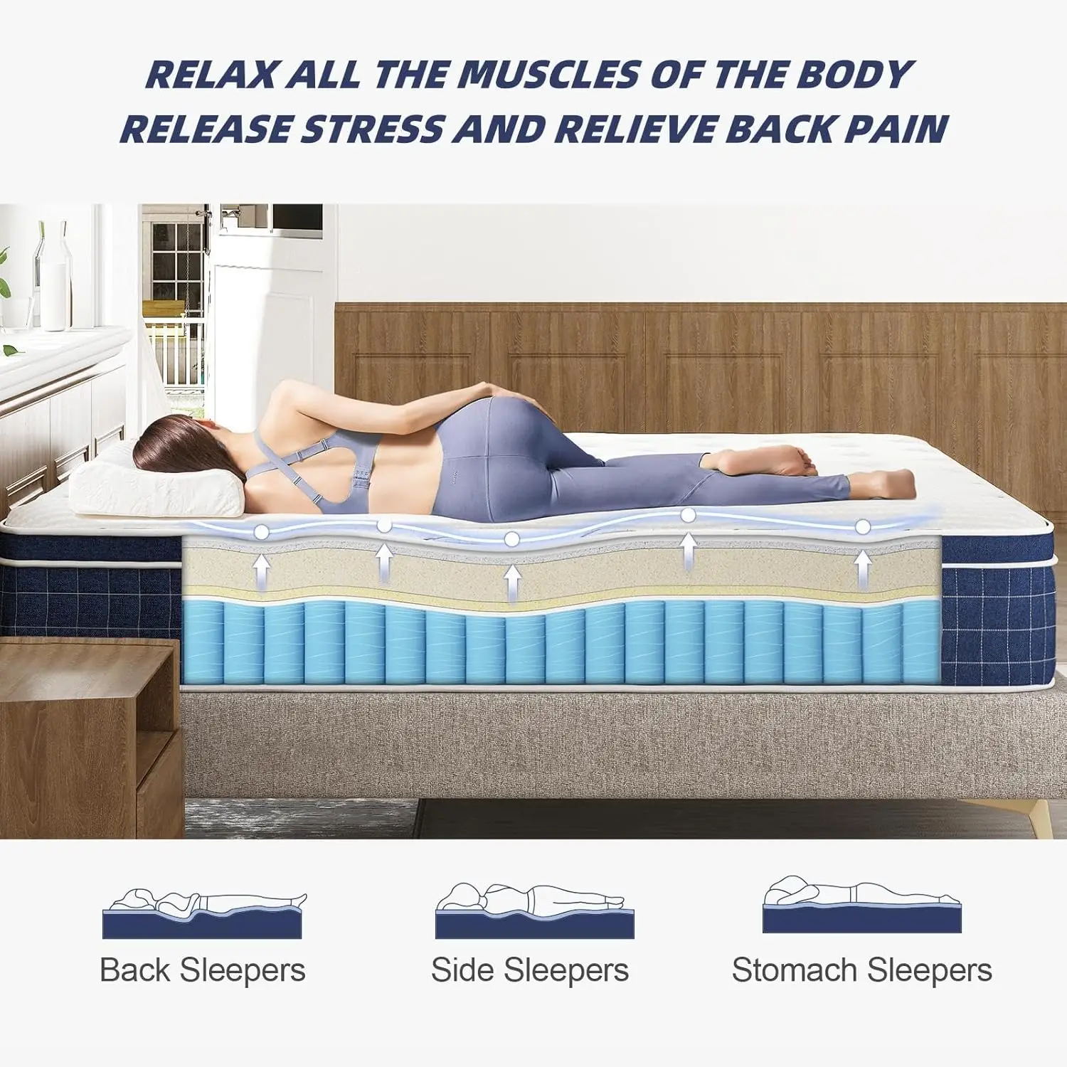 مرتبة كاملة الحجم [تقوية مطورة] مرتبة كاملة ثابتة مقاس 10 بوصة في صندوق مراتب هجينة مع رغوة الذاكرة الجلية المستقلة