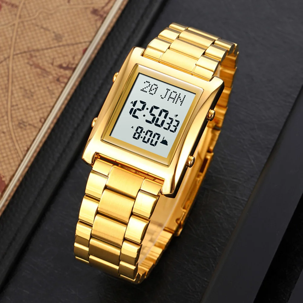 Muslim Digital Watch Men Women Bookmark Qibla Watch Muslim Wristwatches Pilgrimage Time Reminder Watches for Islamic(A)