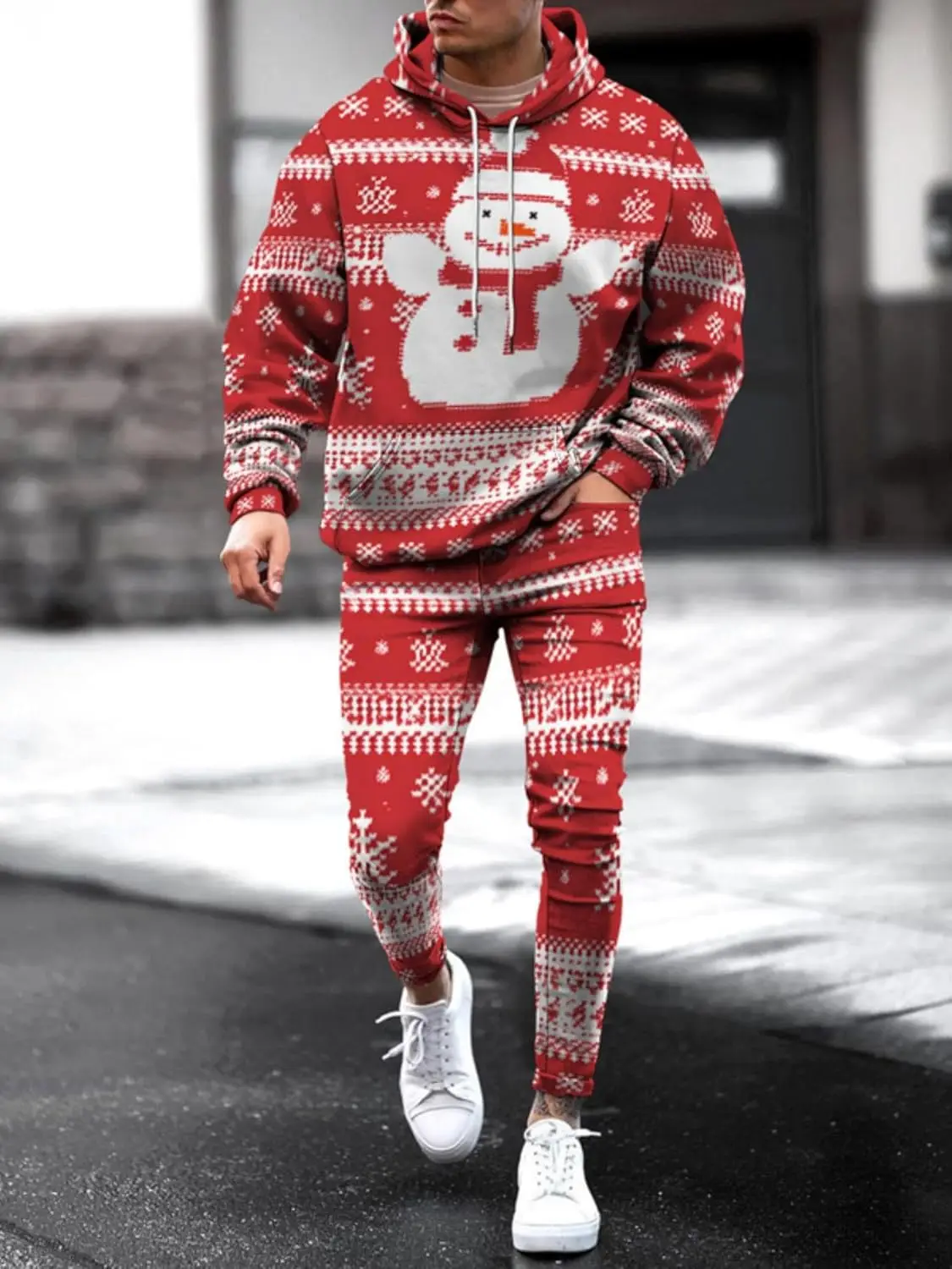 Christmas Santa Claus Snowman Hoodies Pants 2 Pcs Set 3D Printed Men Women Tracksuit Outfits Novelty Xmas Joggers Sweatshirt Set