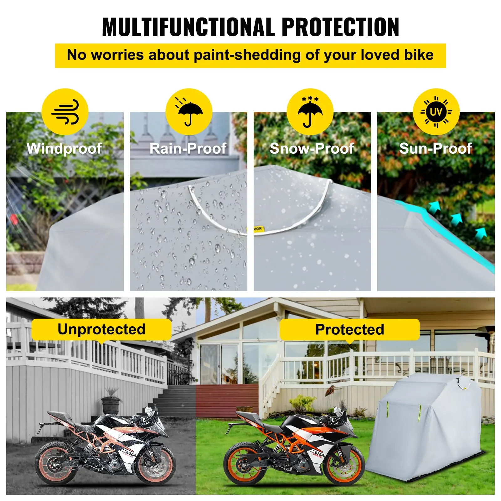 Motorcycle Shelter Waterproof Motorcycle Cover Heavy Duty Motorcycle Garage 420D Oxford Motorbike Sunshade Storage Raincoat Tent