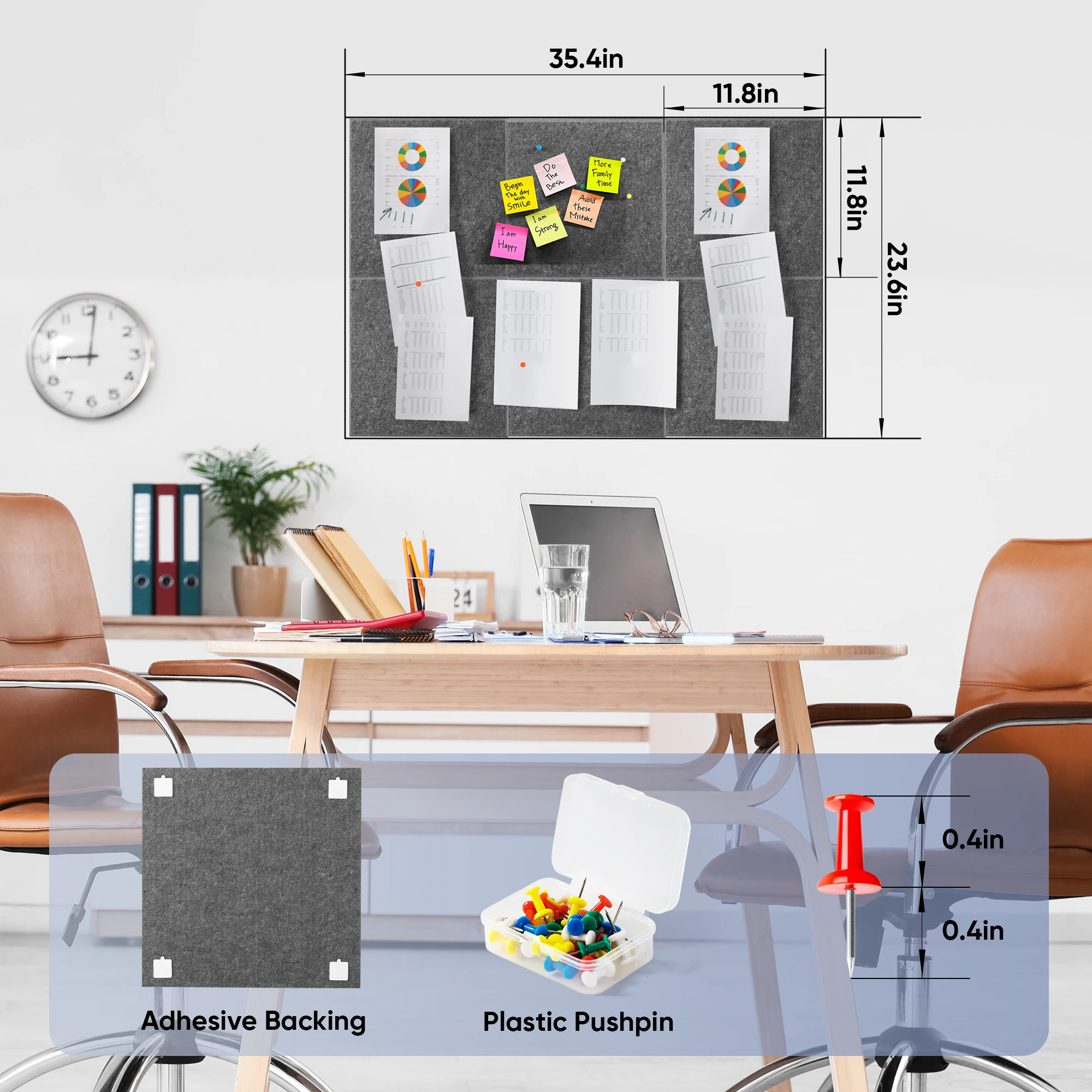 Deli 6-Pack Grey Felt Cork Board Tiles, Customizable Wall Memo Board,Includes Pins for Office, Home Kitchen