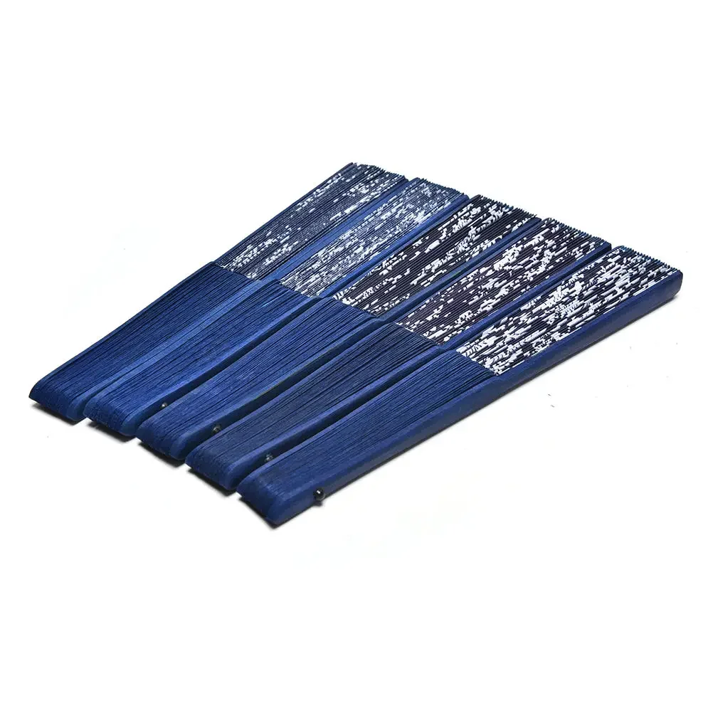 Chinese Style Blue Fabric Hand Folding Fan Cool Summer Classical Flower Design Wedding Party Favor Decor Batik Blue Flower Fan