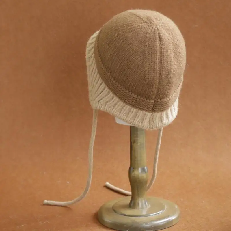 2026 Neue Y2K Herbst-Winter Warme Wollmütze für Damen, Modische Vintage Farbblock-Strickmütze mit Ohrenschutz, Vielseitige Faltbare Kappe – Detail 13