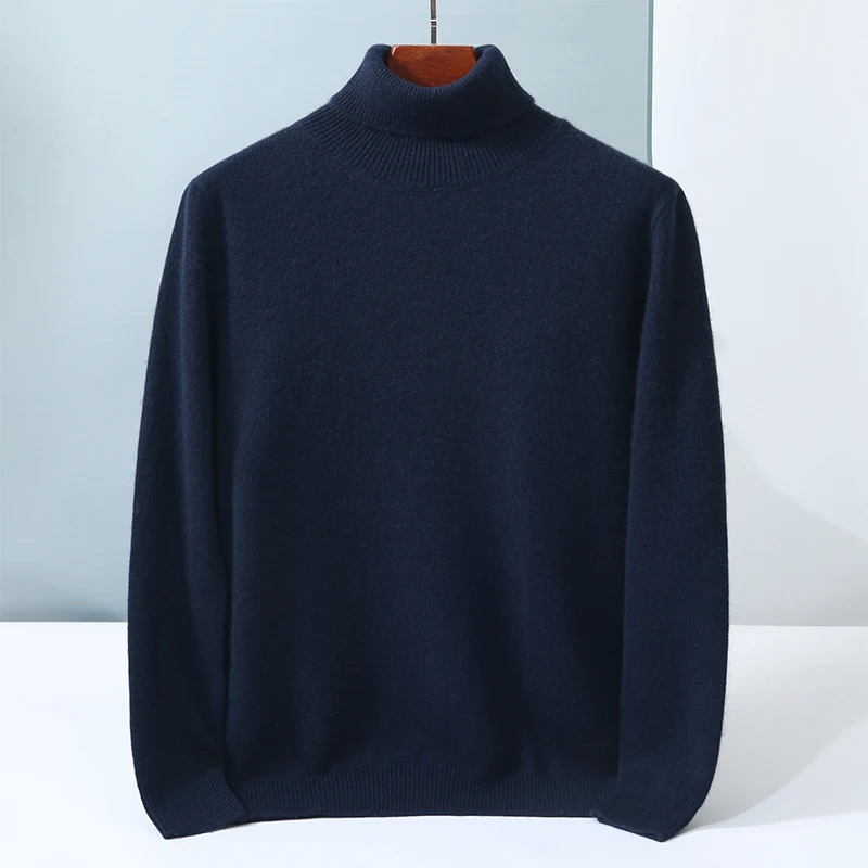 High Lapel 100% Pure Cashmere Sweater Men's New High-Quality Loose Pullover Business Casual Warm Knitwear Autumn Cashmere Jacket