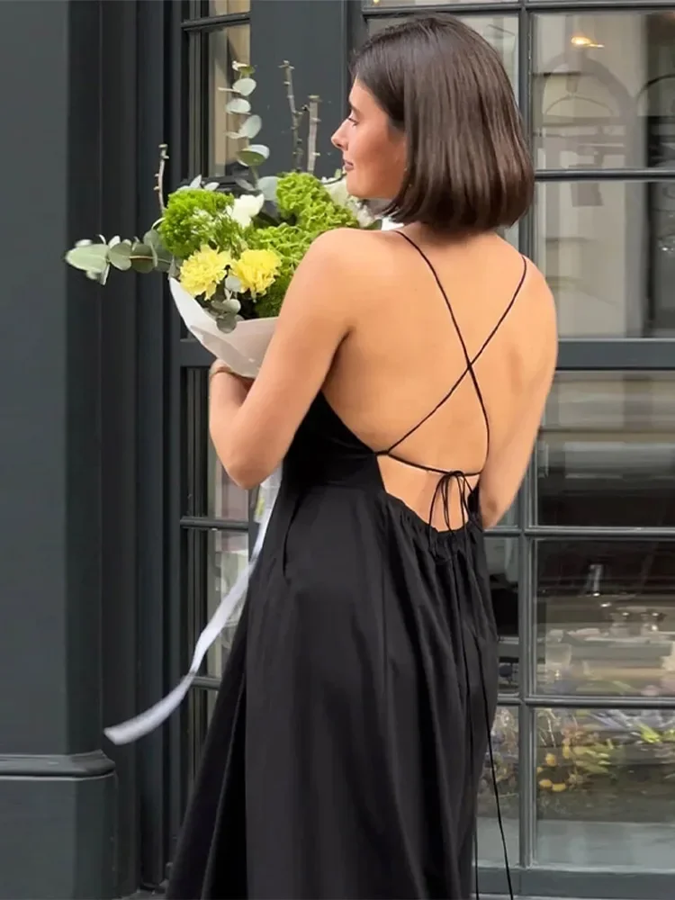 فستان نسائي أنيق بياقة مربعة وخصر متين بدون أكمام فستان طويل للسيدات موضة صيف 2025 رداء شاطئ جديد للسيدات #6