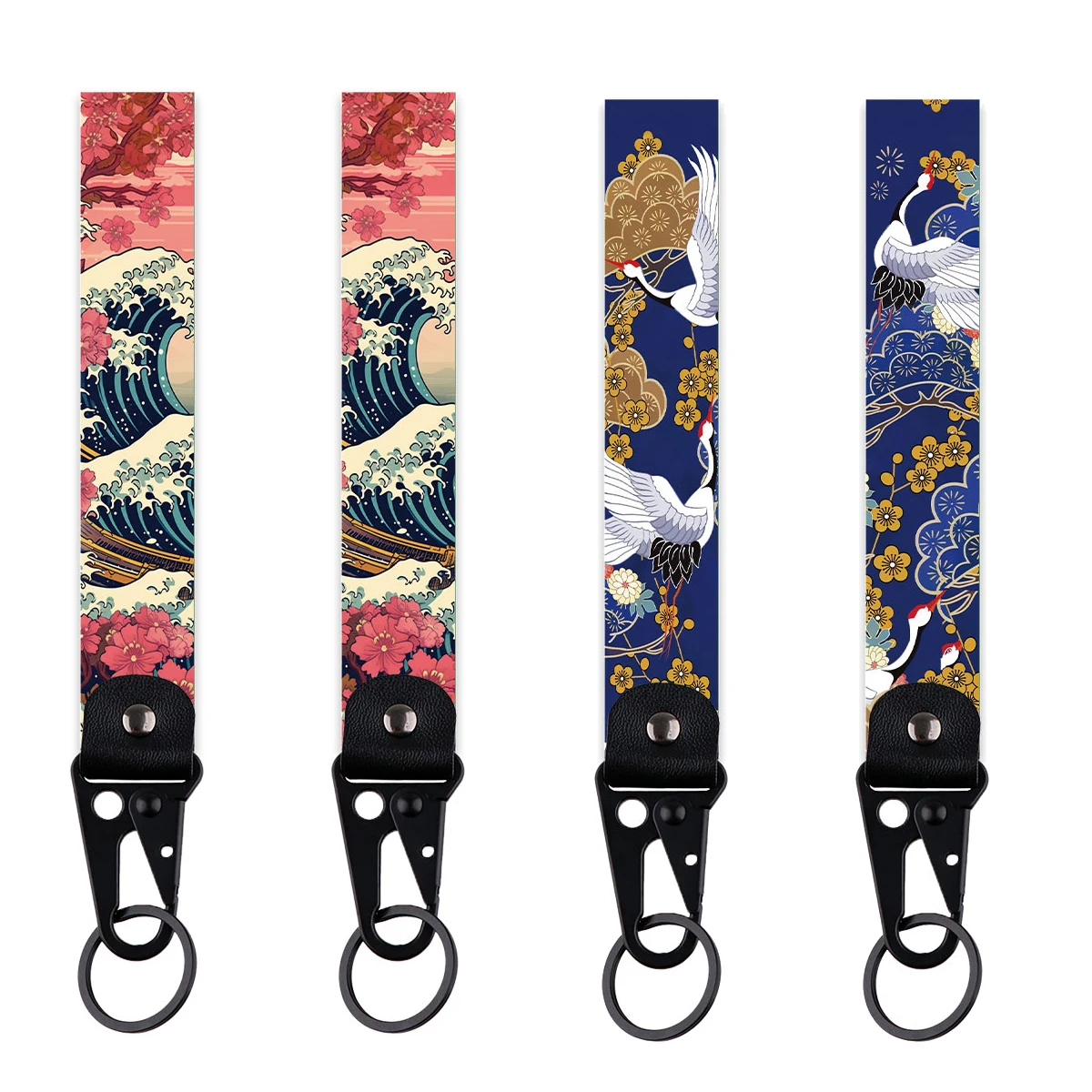 Van Gogh Schlüsselanhänger für Damen und Herren, Sternenhimmel, kurze Handgelenkschlaufen, japanische Wellen, Auto-Schlüsselanhänger, Urlaubsgeschenke – Detail 3