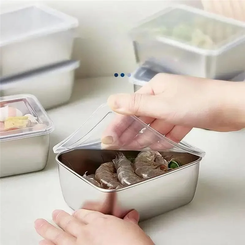 

3PCS Stainless Steel Trays Dish With Cover Home Kitchen Organizer Food Container
