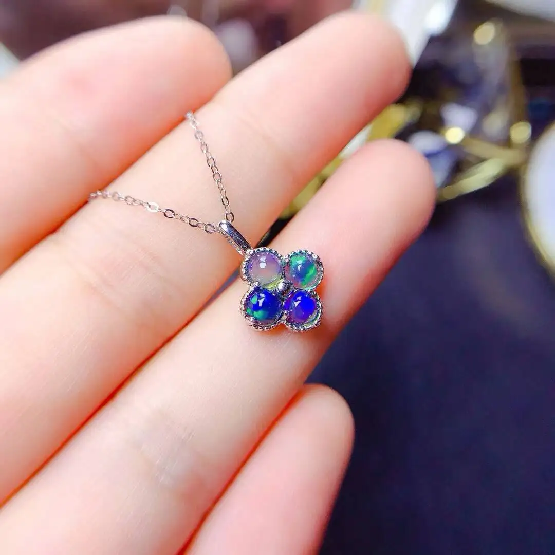KJJEAXCMY New Natural Women's Color-changing black Opal Pendant 925 silver inlay Colorful and splendid Crystal pure fire flash