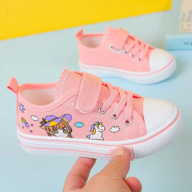 Children\'s  New Spring Canvas Shoes Cartoon Graffiti Children\'s Casual Shoes for Girls Comfort Fashion Kids Flat Tennis Sneakers